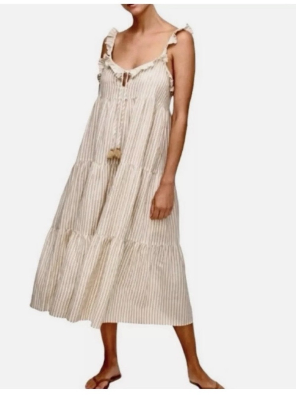 J. Crew Beachwear Linen/Cotton Striped Tiered Maxi Dress